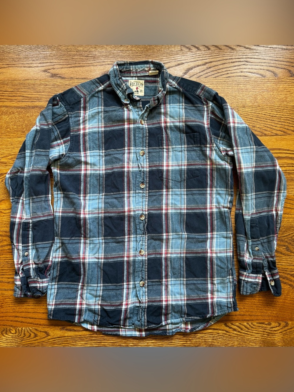 RedHead Men’s Medium Cotton Flannel Shirt Blue Plaid Button Down